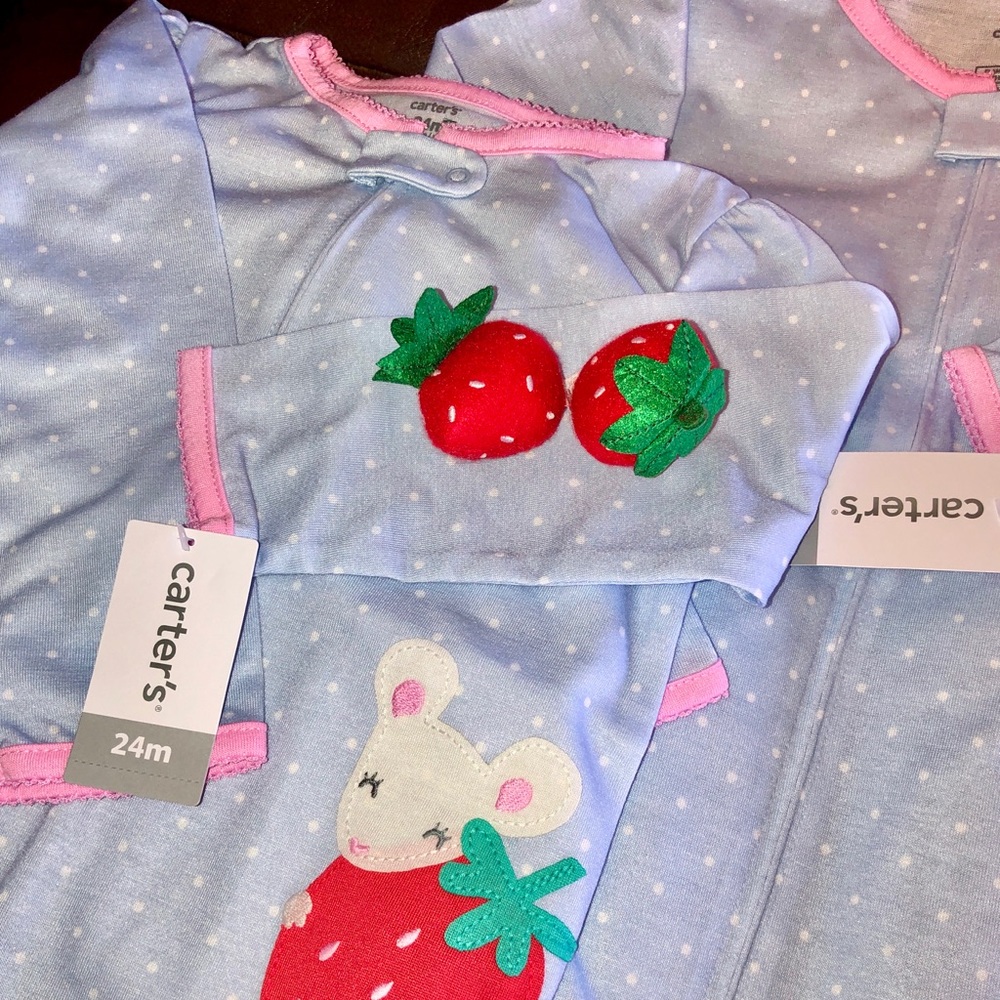 3T SISTER PJs STRAWBERRY Mouse Footed ZIP pajamas